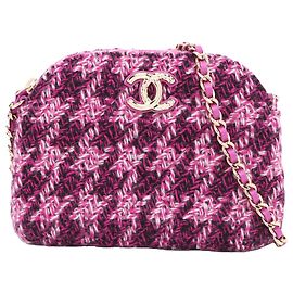 Chanel Purple Mini CC gesteppte Tweed-Clutch mit Kette Andere Lila