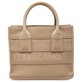 Salvatore Ferragamo Ferragamo Beige Small Canvas Signature Tote Beige