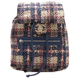 Rucksack Chanel Blue CC Nylon Tweed Print Blau Dunkelblau