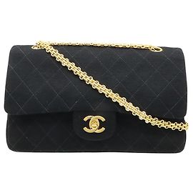 Chanel Black Medium Classic Jersey Bijoux Chain Double Flap Nero
