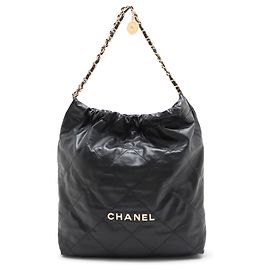 Chanel 22 Handtasche aus gestepptem glänzendem Kalbsleder Schwarz Medium Schwarz
