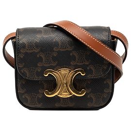 Céline Celine Brown Mini Triomphe Coated Canvas Claude Crossbody Brown Dark brown