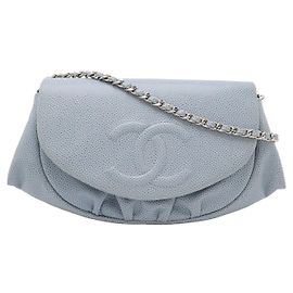 Chanel Blue CC Caviar Half Moon Wallet on Chain Blue Light blue