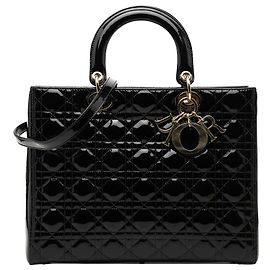 Dior Black Large Patent Cannage Lady Dior Noir
