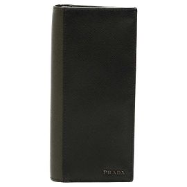 Prada Black Bicolor Saffiano Bifold Long Wallet Black