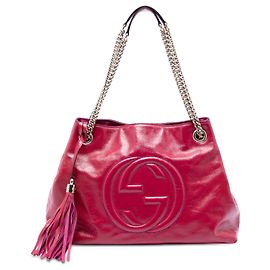 Gucci Pink Medium Patent Soho Chain Tote Pink Other