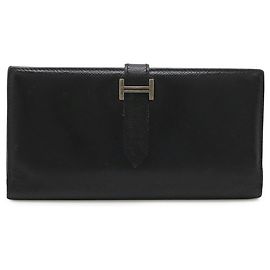 Hermès HERMES Bearn 2PLIS Tri-fold Long Wallet in Courchevel Leather Black