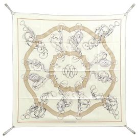 Lenço Carré Hermès LIFT PROFILE Branco Bege