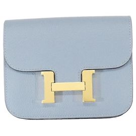 Hermès Portefeuille pliable fin Hermes Constance Bleu