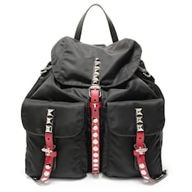Prada Nylon Studded Leather Backpack Black