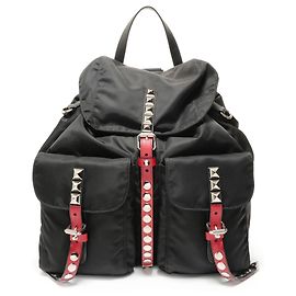 Mochila Prada de nylon e couro com tachas Preto