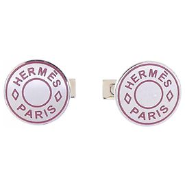 Hermès Hermes Red and Silver Cufflinks Silvery Red