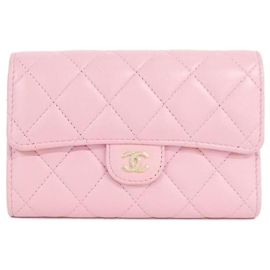 Chanel Timeless Classic Line Pink Lamb Leather Wallet Pink