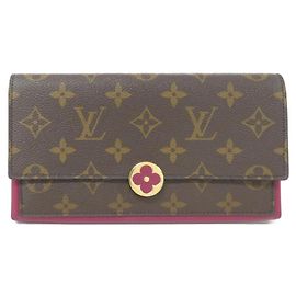 Cartera Louis Vuitton Monogram Portefeuille Flore Castaño Fucsia