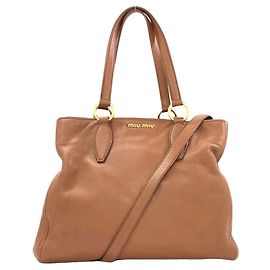 Bolsa Tote 2-Way de couro Miu Miu Marrom