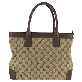 Borsa Tote in tela GG marrone e beige e pelle Gucci Marrone