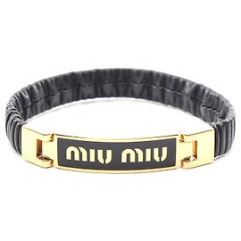 Pulseira de couro com logotipo Miu Miu Ouro Preto