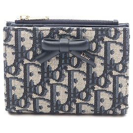 Carteira de couro e lona Dior Oblique Bow Dahlia Marrom Bege