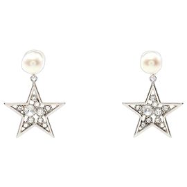 Orecchini Star Miu Miu in acciaio inossidabile e perle sintetiche Argento Metallico