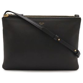 Céline CELINE Trio Large Shoulder Bag, Pouch, Handbag, Leather, Gray, Brown