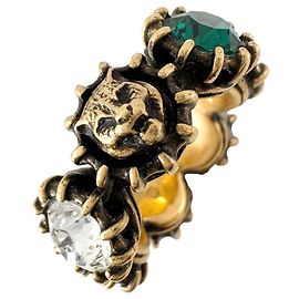 GUCCI Cat Head Ring, Rhinestone, Gold Plated, Multicolor, Men's Golden