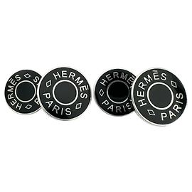 Hermès HERMES Hermes Sellier Cufflinks, Plated Black Silver, Men's Black