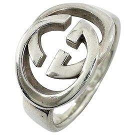 GUCCI GG Interlocking Ring, Silver, Men's Ring Silvery
