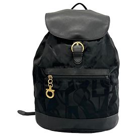 Salvatore Ferragamo Gancini Backpack, Nylon & Leather, Black, Women's Black