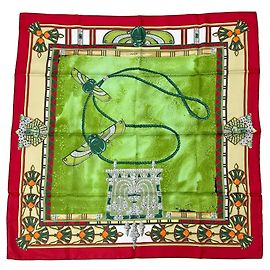 Cachecol/Lenço CARTIER padrão Scabbard, Seda, Vermelho/Verde, Feminino Verde