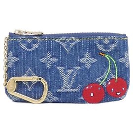 Louis Vuitton Monogram Cherry Denim Coin Purse Blue