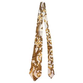 Hermès Silk Tie with Gold Baroque Pattern White Golden