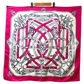 Sciarpa in seta Hermès Cavalcadour Carre 90 Large Rosa