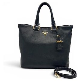 Prada Grand Shopping Tote Black Leather Handbag Black