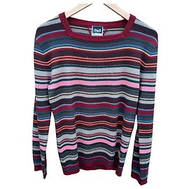 Dolce & Gabbana Multi-Stripe Wool Blend Crewneck Sweater Brown Pink Red Blue Grey Cream Yellow