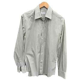 Prada Camisa de algodón a rayas Blanco Otro Verde