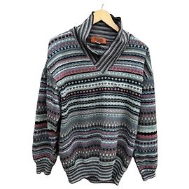 Missoni Uomo Pull en Laine à Rayures Multicolores Noir Rose Blanc Bleu Gris