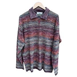 Missoni Sport Pull zippé à rayures multicolores Marron Rouge Bleu Multicolore Beige