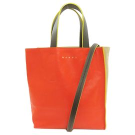Marni Leder 2-Way Handtasche Rot Beige
