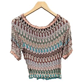 Missoni Stricktop multicolore Braun Weiß Beige Grün Hellblau