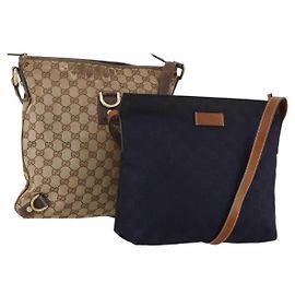 Borsa a tracolla GUCCI GG Canvas 2 Set Beige Navy Auth 185541 Beige Blu navy