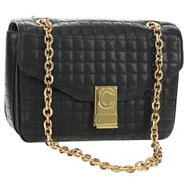 Céline Bolsa de Ombro com Corrente CELINE em Couro Preto e Ouro Auth 186545SAM Preto Dourado