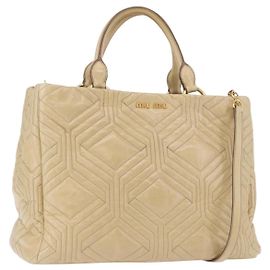 Bolsa Tote Miu Miu de couro 2way Bege Dourado Auth 188214A Bege Dourado