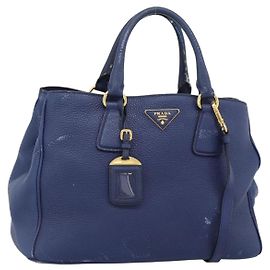Borsa PRADA Vittero Dino Leather 2way Blu Oro Auth 188726 Blu D'oro