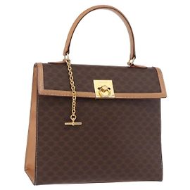 Céline Bolsa CELINE Macadam Canvas PVC Couro Marrom Ouro Auth bs35662 Marrom Dourado