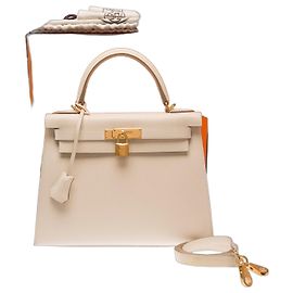 Hermès Bolsa HERMES Kelly 28 em Couro Branco - 103686 Branco