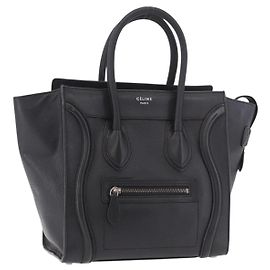 Céline CELINE Luggage Micro Shopper Handtasche aus Leder Schwarz Silber Authentisch 188371SAM Schwarz Silber