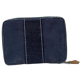 Hermès Vintage Hermes Canvas Zip Wallet Navy Blue Silver Navy blue