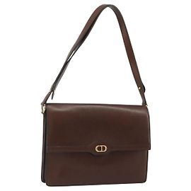 Bolsa de Ombro Christian Dior em Couro Marrom Ouro Auth 188248 Marrom Dourado