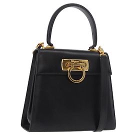 Borsa a mano Salvatore Ferragamo in pelle 2way nera oro Auth 188257 Nero D'oro