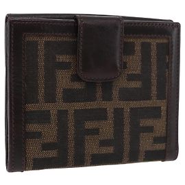 FENDI Zucca Canvas Bifold Wallet Black Brown Auth 187886V Brown Black